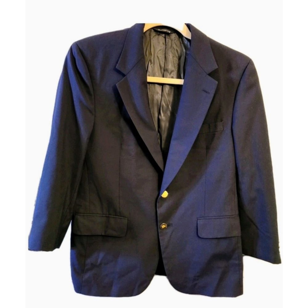 Authentic Vintage Burberrys Men's Navy Blue Wool Blazer Size 46 Preppy Luxury